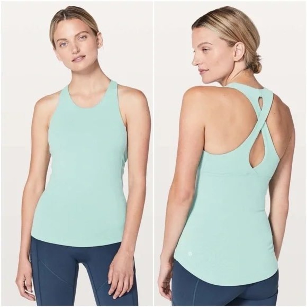 Lululemon Sweat Reps 2 in 1 Tank Top Shirt Rip Tide Turquoise Size 8